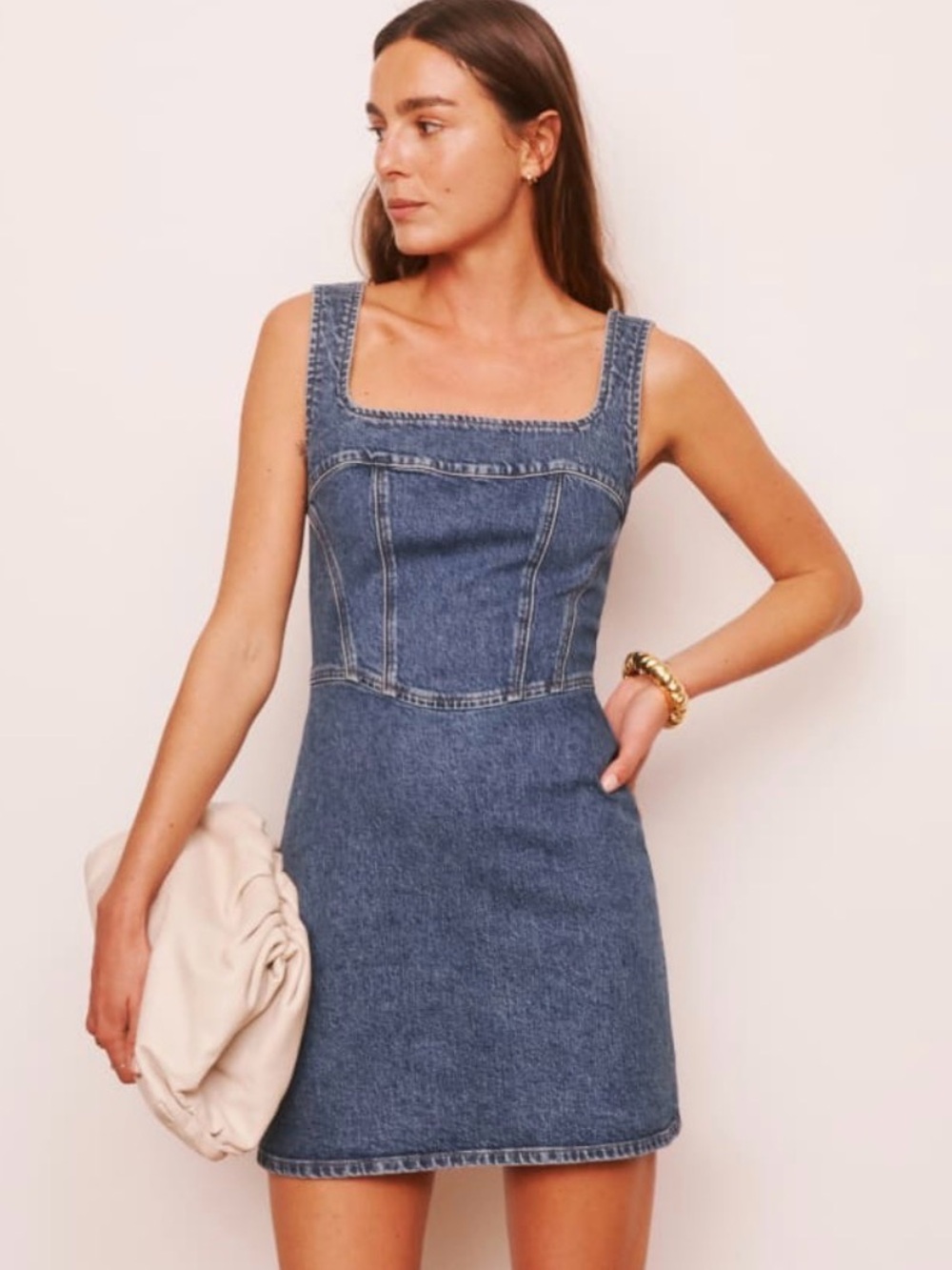 Reformation Davies Bustier Denim Mini Dress